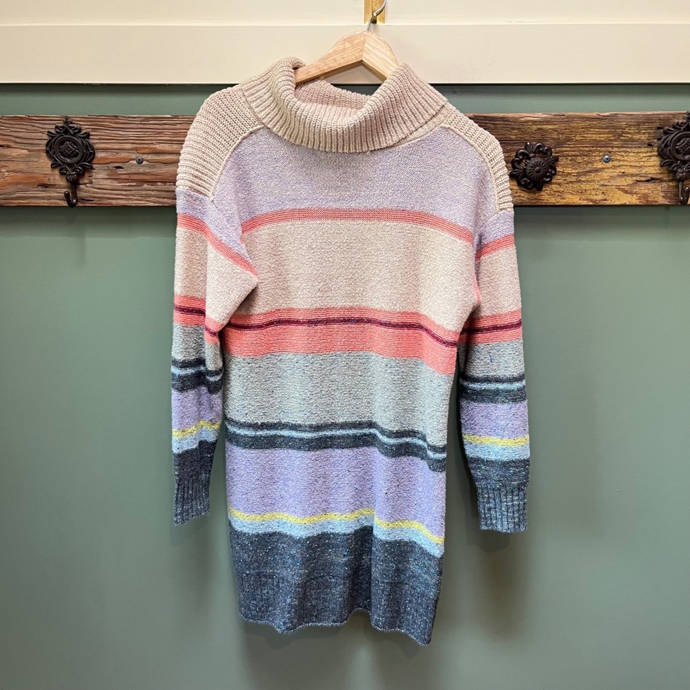 Daily Practice Anthropologie Striped‎ Turtleneck Sweater Dress Open Back Small P